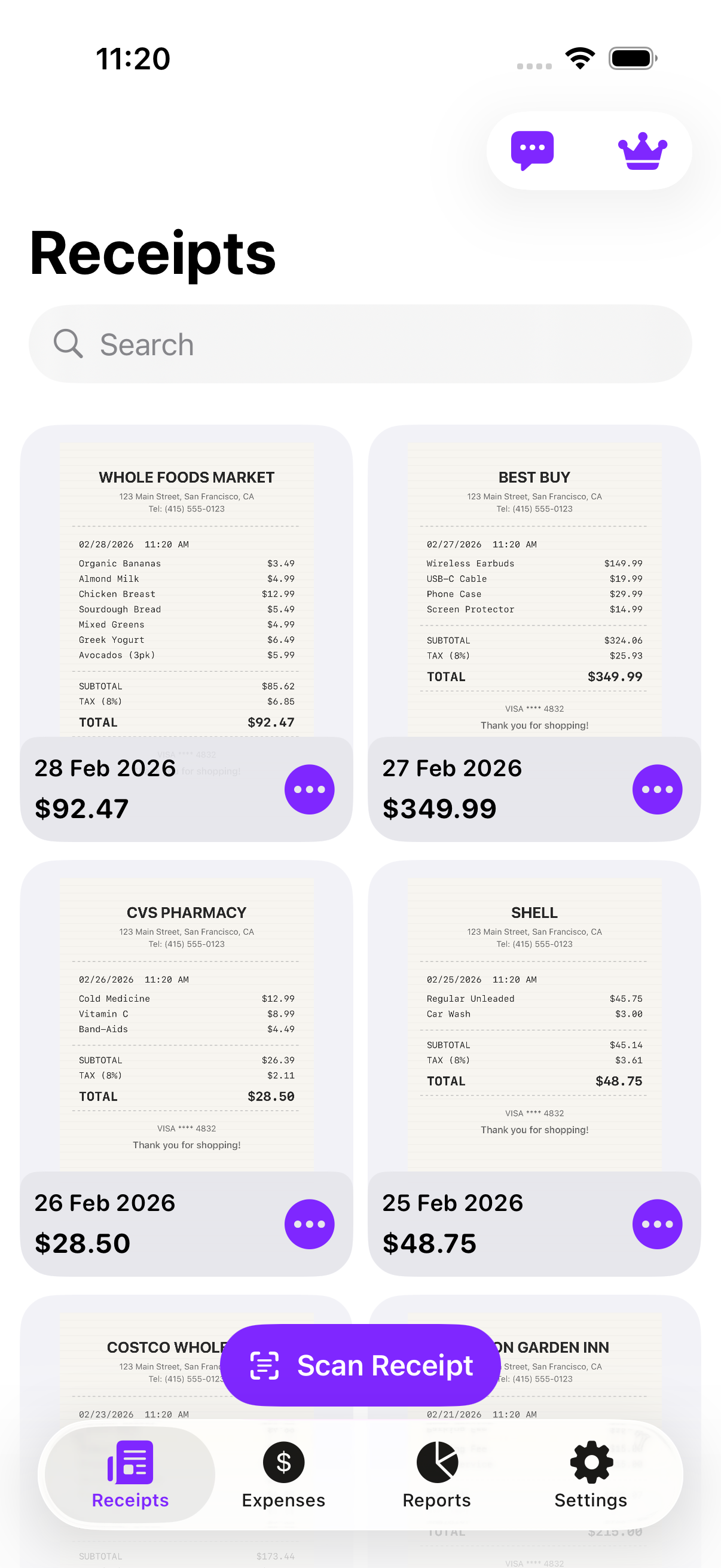 Smart Receipts - Receipts Tab