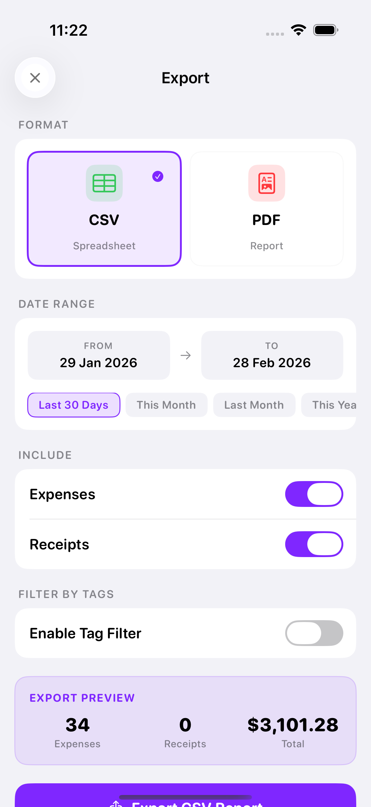 Smart Receipts - Export Screen